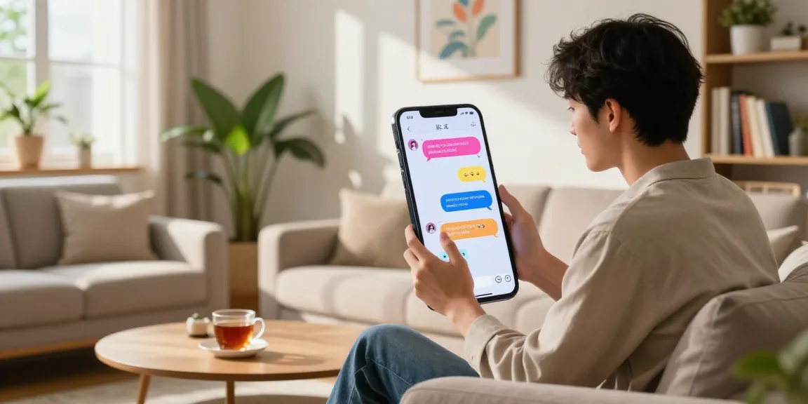 Engaging interaction illustrating crush on ai in a cozy living space with a smartphone displaying animated chat.